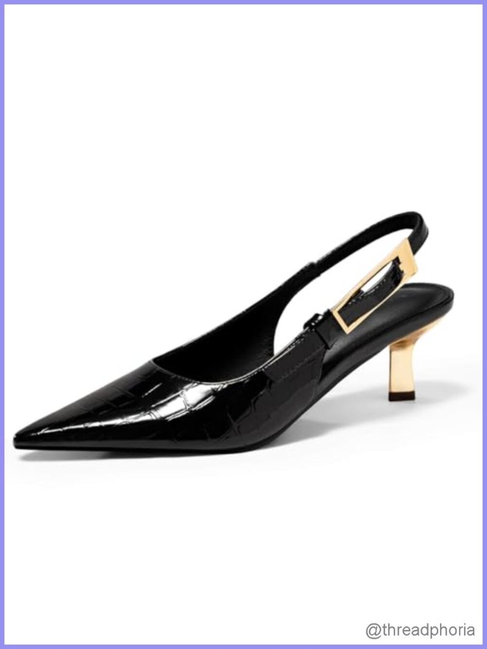 Patent Leather Slingback Kitten Heels Pointed Toe Pumps Buckle Strap Dress Shoes